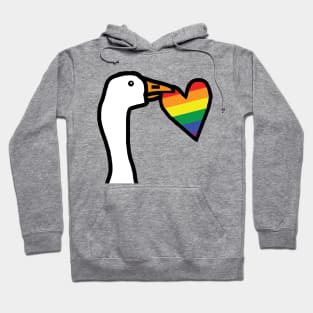 Portrait of Gaming Goose Stealing Pride Heart on Valentines Day Hoodie